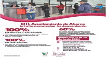 AHOME ANUNCIA PROGRAMA DE DESCUENTOS EN MULTAS Y RECARGOS EN IMPUETSOS Y DERECHOS MUNICIPALES